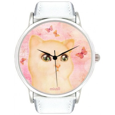 Дизайнерские наручные часы Miusli Cat and butterfly white