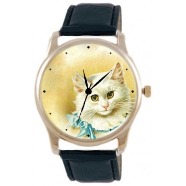 Дизайнерские наручные часы Shot Concept Кошка Винтаж черн. рем.