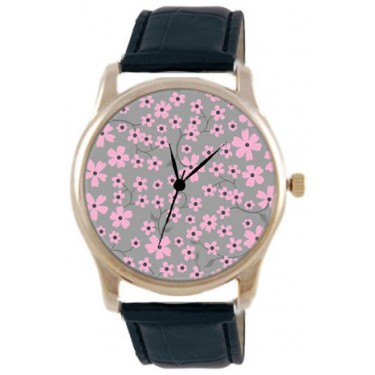 Дизайнерские наручные часы Shot Concept Розовые цветки черн. рем.