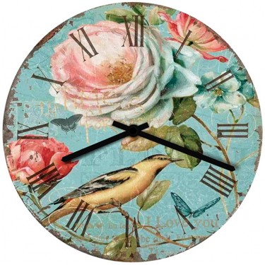 Настенные часы SvS 3001043 Vintage Птица, бабочка и роза