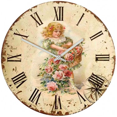 Настенные часы SvS 3001055 Vintage Девочка с корзиной цветов