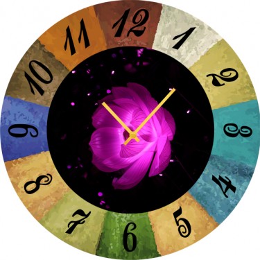 Настенные часы SvS 3002130 Фиолетовый цветок на черном фоне