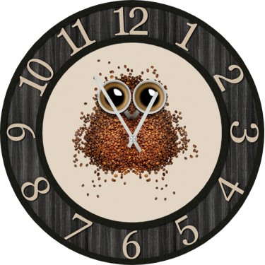 Настенные часы SvS 3502233 Kitchen Кофейная сова в черной рамке