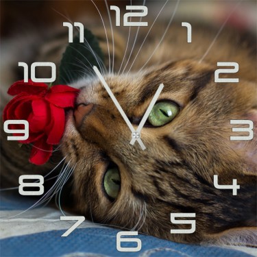 Настенные часы SvS 4001862 Кот с красным цветком