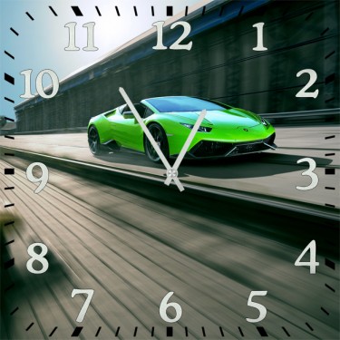 Настенные часы SvS 4001948 Зеленое спортивное авто на трассе