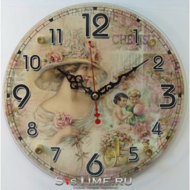 Настенные интерьерные часы Камелия 1006 Дама с цветами, круг