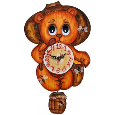 Настенные интерьерные часы с маятником детские Бризоль 10-00 Медведь