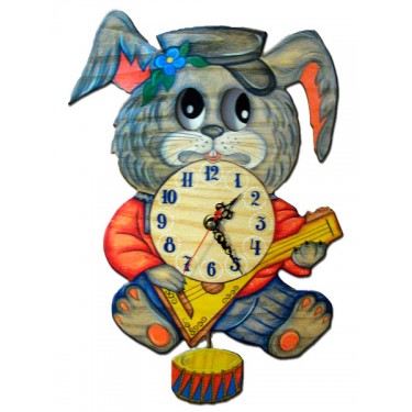 Настенные интерьерные часы с маятником детские Бризоль 21-02 Зайчик с балалайкой