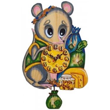 Настенные интерьерные часы с маятником детские Бризоль Мышка