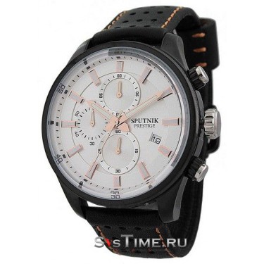 Мужские наручные часы Спутник Престиж HM-1R334/3 (сталь,роз.оф.) хронограф,кож.рем