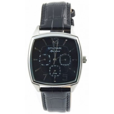 Мужские наручные часы Спутник Престиж НМ-81606/1 чер, дв.кал-рь, рем.