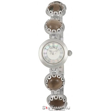 Женские серебряные наручные часы Чайка 44107.120 дымчатый кварц