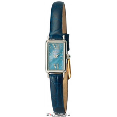 Женские серебряные наручные часы Platinor 200200.832 синий ремешок