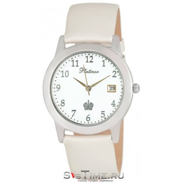 Женские серебряные наручные часы Platinor 40200.105 белый ремешок