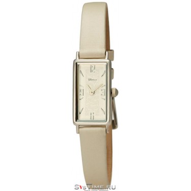 Женские серебряные наручные часы Platinor 42500.210 бежевый ремешок