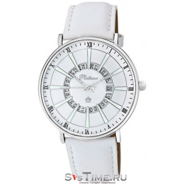 Женские серебряные наручные часы Platinor 56700.133 белый ремешок