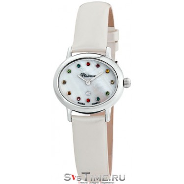 Женские серебряные наручные часы Platinor 74100.325 белый ремешок