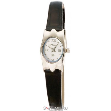 Женские серебряные наручные часы Platinor 95500.216 черный ремешок