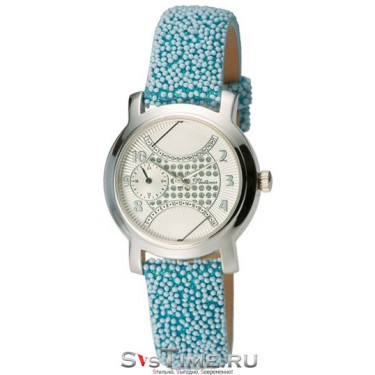 Женские серебряные наручные часы Platinor 97300.127 голубой ремешок