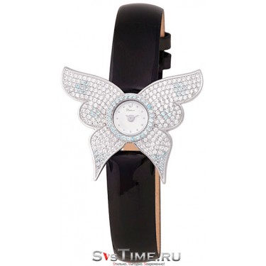 Женские серебряные наручные часы Platinor 99406.201 черный ремешок