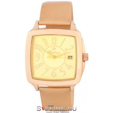 Мужские золотые наручные часы Platinor 40450.411 бежевый ремешок