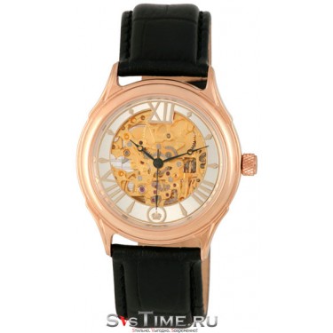 Мужские золотые наручные часы Platinor 41950.157 черный ремешок
