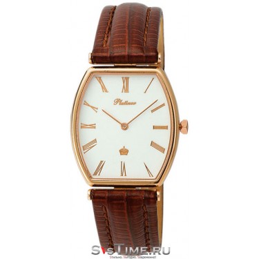 Мужские золотые наручные часы Platinor 53750.115 коричневый ремешок