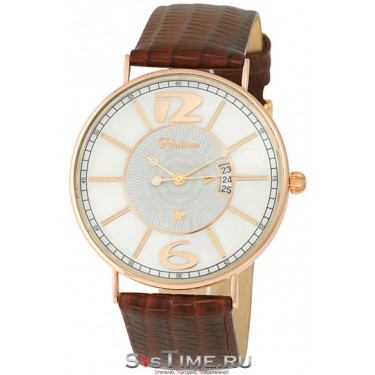 Мужские золотые наручные часы Platinor 56750.113 коричневый ремешок