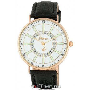 Мужские золотые наручные часы Platinor 56750.133 черный ремешок