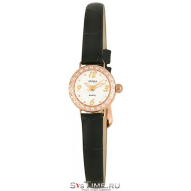 Женские золотые наручные часы Чайка 44156-1.106 черный ремешок