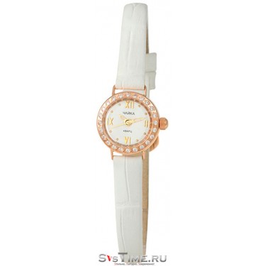 Женские золотые наручные часы Чайка 44156-1.116 белый ремешок