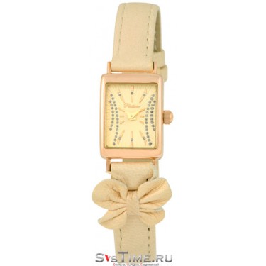 Женские золотые наручные часы Чайка 94550.428 Бежевый ремешок