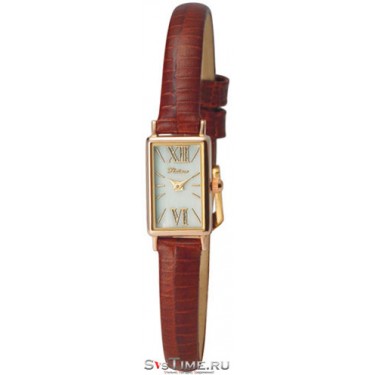 Женские золотые наручные часы Platinor 200250.332 коричнывый ремешок