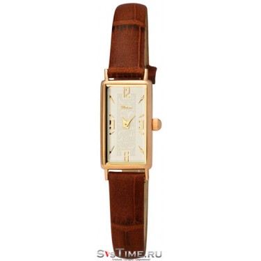 Женские золотые наручные часы Platinor 42550.253 светло-коричневый ремешок