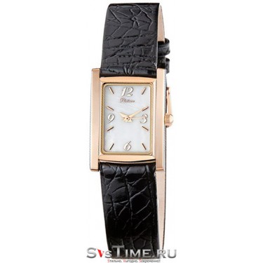 Женские золотые наручные часы Platinor 42950.306 черный ремешок