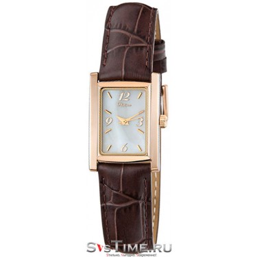Женские золотые наручные часы Platinor 42950.306 коричнывый ремешок