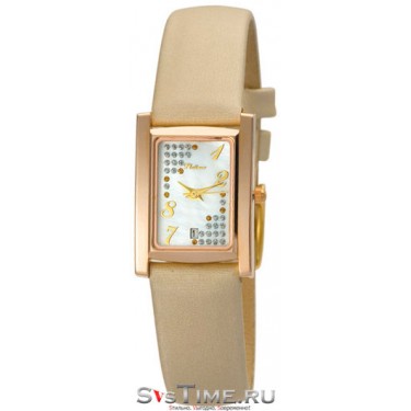 Женские золотые наручные часы Platinor 42950.327 бежевый ремешок