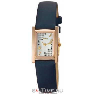 Женские золотые наручные часы Platinor 42950.327 синий ремешок