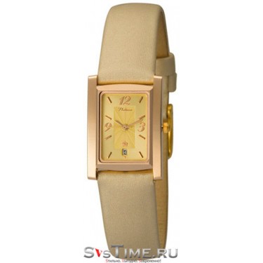 Женские золотые наручные часы Platinor 42950.412 бежевый ремешок