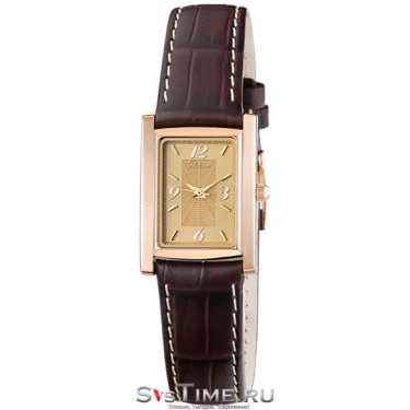 Женские золотые наручные часы Platinor 42950.412 коричнывый ремешок