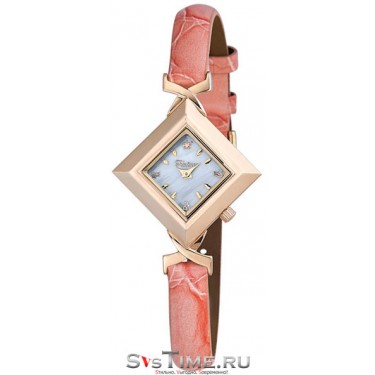 Женские золотые наручные часы Platinor 43950.303 розовый ремешок