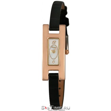 Женские золотые наручные часы Platinor 90450.207 черный ремешок