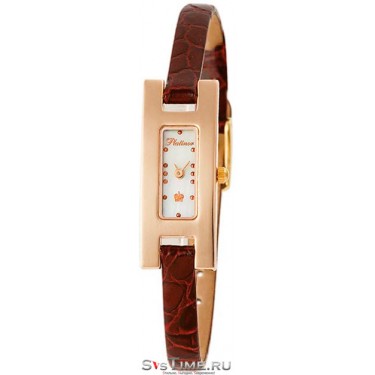 Женские золотые наручные часы Platinor 90450.301 коричневый ремешок