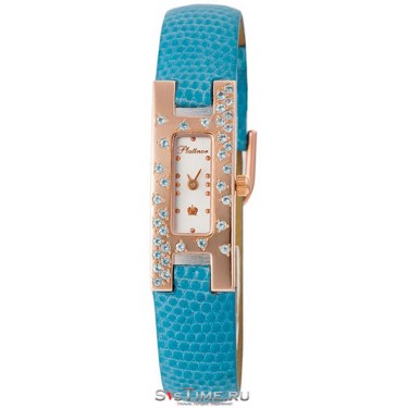 Женские золотые наручные часы Platinor 90457.201 синий ремешок