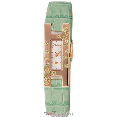 Женские золотые наручные часы Platinor 90457.201 зеленый ремешок