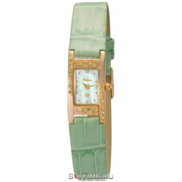 Женские золотые наручные часы Platinor 90557.306 зеленый ремешок