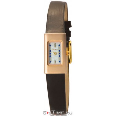 Женские золотые наручные часы Platinor 94750.126 коричневый ремешок