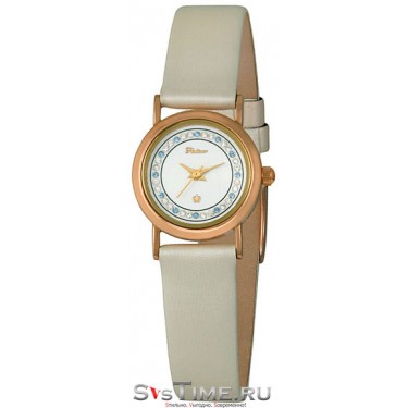 Женские золотые наручные часы Platinor 98150.326 бежевый ремешок