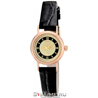 Женские золотые наручные часы Platinor 98150.418 черный ремешок